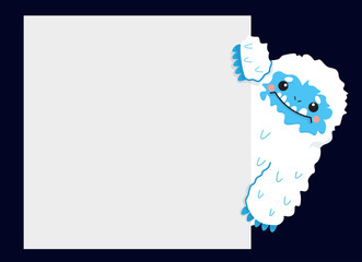 Cute snow yeti with blank sign placard vector image. Isolated on dark background