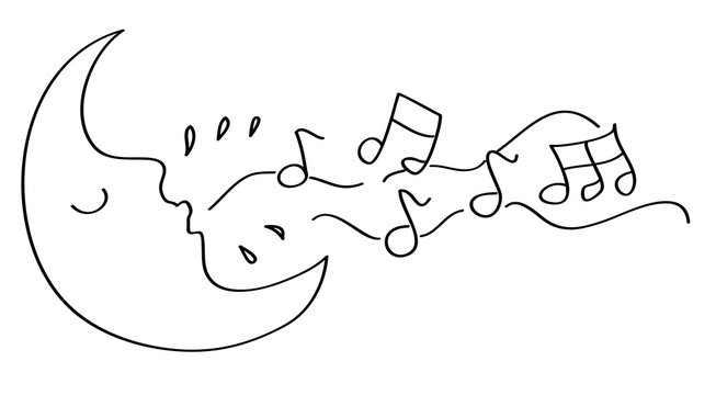 moon singing notes, black line art clip art preview