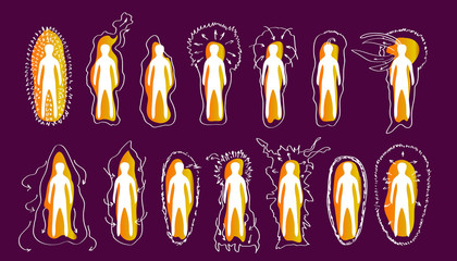 Vector variants of the iridescent Golden aura of a person - obrazy, fototapety, plakaty