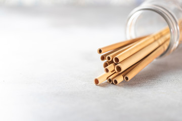 Bamboo drinking straws with Zero - waste. Ecological concept. Concept zero waste.