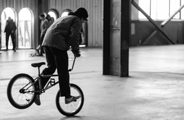 young man on a bike in skatepark
