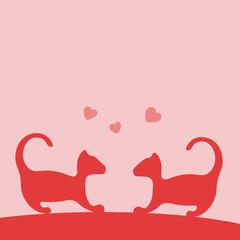 Valentines day background, cat with hearts love vector illustration