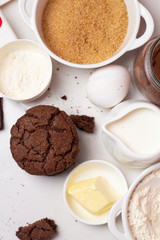 organic products for baking chocolate chip cookies on white close-up