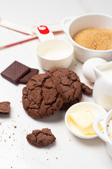chocolate chip cookies and cup of milk