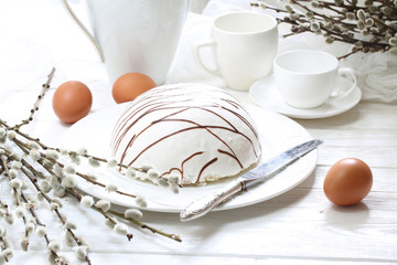Curd Easter on a white wooden background