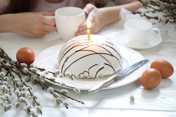Curd Easter on a white wooden background