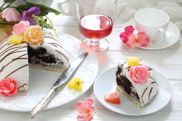 Pancho cake on a white wooden background