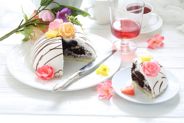 Pancho cake on a white wooden background