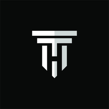 Initial letter TH or HT logo template with court building simplicity symbol in flat design monogram illustration