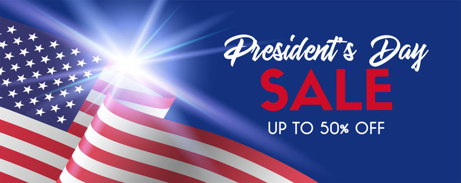 Presidents Day Sale. Vector Long Banner For Social Media. Discount Template