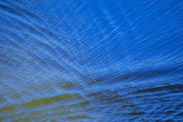 The small waves on the water surface and the evening sun caused by the flow of the currents opposite the swaying breeze.