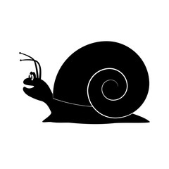 Silhouette of a cheerful snail with a smile. Isolated vector on a white background.