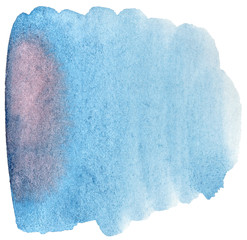 Watercolor hand painted colorful blue isolated  on white background. Abstract stain, trendy element
