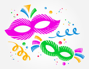 Colorful carnival masks on light background