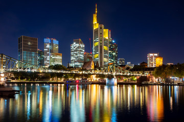 Skyline of Frankfurt at the Main river at night