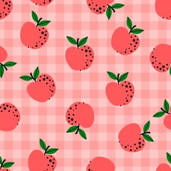 Apple pattern. Fruit seamless background or wallpaper. Checkered plaid repeated design great for kitchen and food digital paper, textile, fabric, decor, wrapping. Vintage surface