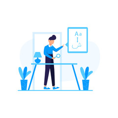 Translators translate articles, teach and communicate using foreign languages vector illustration