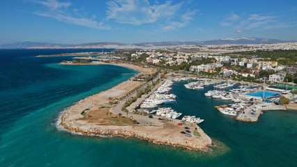 Fototapeta na wymiar Aerial drone photo of famous seaside area and port of Glyfada, Athens riviera, Attica, Greece