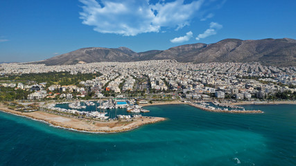 Aerial drone photo of famous seaside area and port of Glyfada, Athens riviera, Attica, Greece