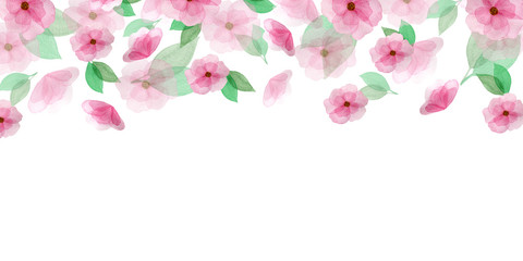 mothers day background with watercolor pink flowers, banner design with flowers falling and copy space, springtime celebration concept