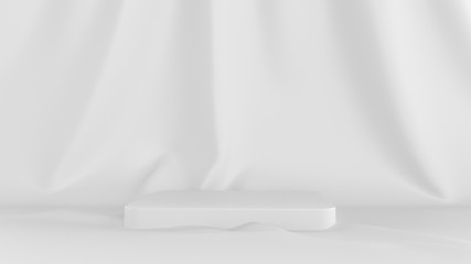 3d render abstract white background. with a mockup stage show and cloth in back.