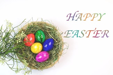 Fototapeta na wymiar Easter eggs in the nest.Happy Easter