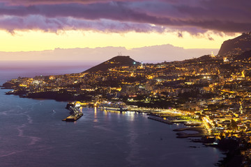 Shot of Fuchal at dusk in Madeira Portugal