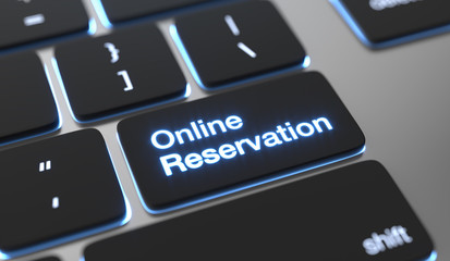 Online reservation text written on keyboard button. Online booking concept.