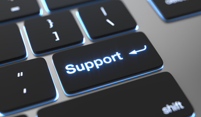 Support text on keyboard button. Online support concept - obrazy, fototapety, plakaty