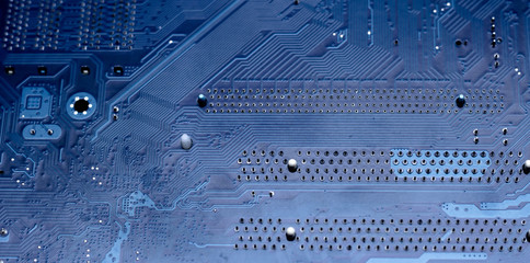 Modern printed circuit board, electronic circuit board, textolite. Background banner.