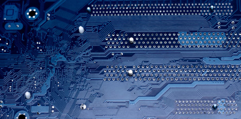 Modern printed circuit board, electronic circuit board, textolite. Background banner.