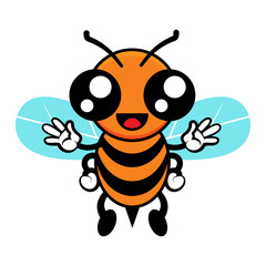 Cute Little Bee Cartoon Mascot flying and greeting, good for children illustration or T-Shirt design. Cartoon Vector