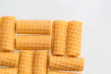 Waffle tubes, fresh confectionery close-up