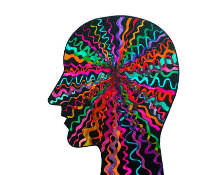 Dipinto grafico neurologia scienze. Mal di testa. Intelligenza superiore. Mente brillante.