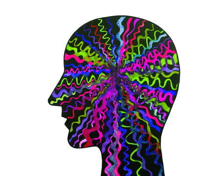 Disegno grafico sistema nervoso. Neurologia. Forza della mente. Cervello umano. Neuroni.