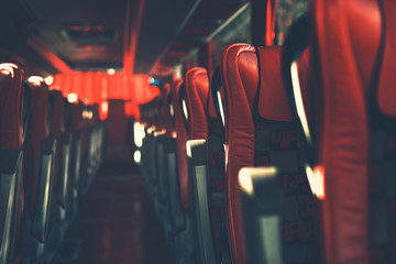 interior of first class bus with comfortable sittings 