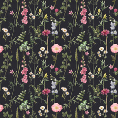 Panele Szklane  Piękny kwiatowy lato wzór z akwarela ręcznie rysowane pola dzikich kwiatów. Ilustracji.