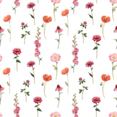 Printed roller blinds White Beautiful floral summer seamless pattern with watercolor hand drawn field wild flowers. Stock illustration.