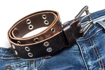 Blue jeans with belt