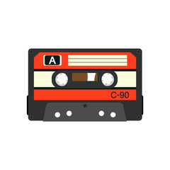 Retro audio cassette. Analog media for recording and listening to stereo music. Old-fashioned tape cassette.