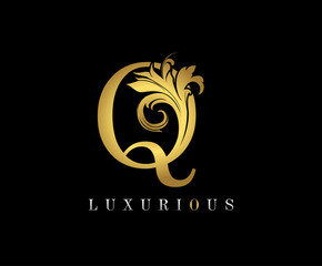 Golden Q Luxury Logo Icon, Vintage Q Letter Logo Design.
