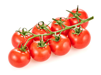 Tomato cherry branch, cooking concept. Fresh, organic tomato, isolated on white. Healthy vitamin vegetables, vegan diet food condiment. Raw tasty cherry tomatoes.