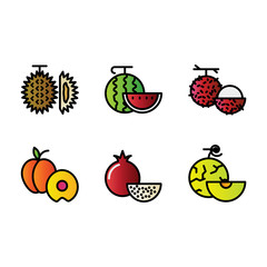 Fruit icon set include fruit, food, healthy food, watermelon, rambutan, peach, pomegranate, melon