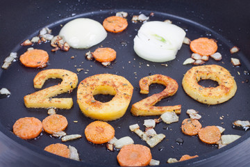 fried potatoes in form of symbol 2020