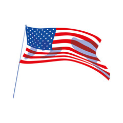 Obraz premium united states flag waving on a stick in white background