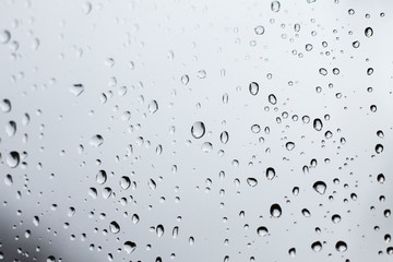 Drops of clear clean water on glass