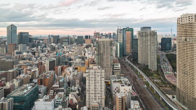 Tokyo cityscape skyline day to night time lapse in Tokyo, Japan