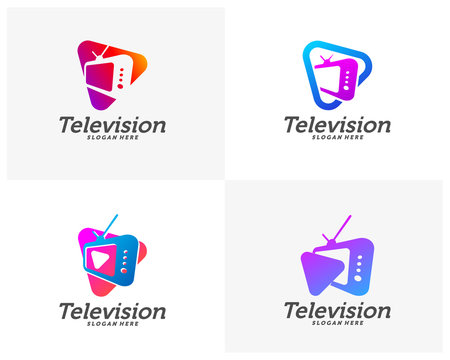Set of Media TV Creative logo concepts, Play Television logo design, abstract colorful icons, elements and symbols, template - Vector