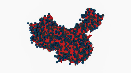 China map vs Coronavirus 2019 coronavirus concept resposible for asian flu outbreak and coronaviruses influenza as dangerous flu strain cases as a pandemic. Microscope virus close up. 3d rendering