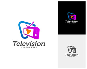 Media TV Creative logo concepts, Play Television logo design, abstract colorful icons, elements and symbols, template - Vector